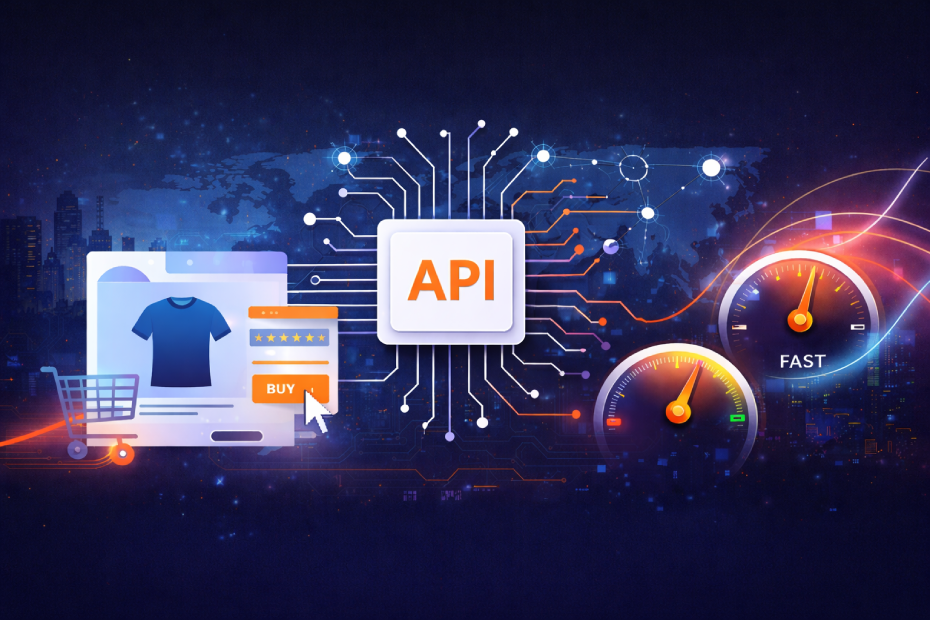 Diagram showing how Faux API optimizes eCommerce data flow for faster page loads